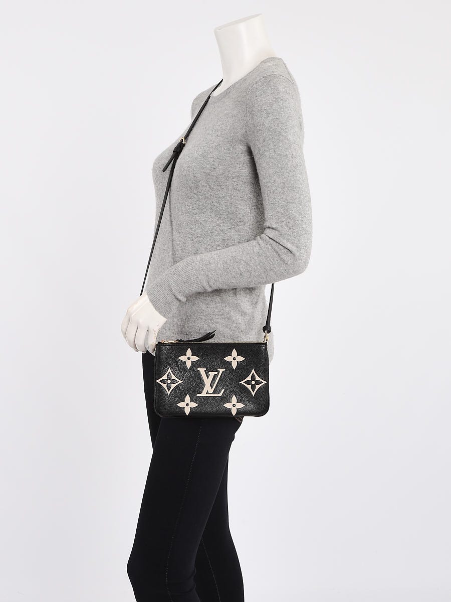 Louis Vuitton Black/Beige Monogram Leather Double Zip Pochette Bag
