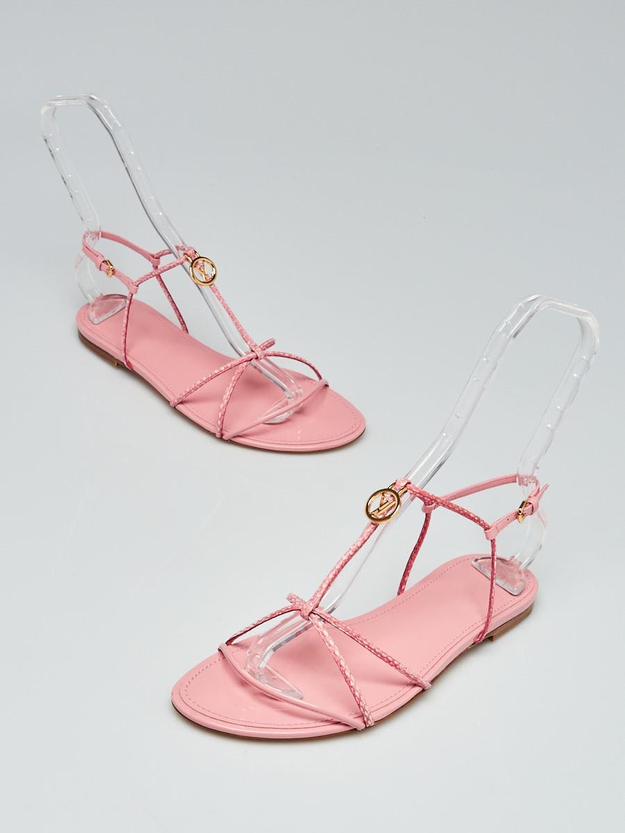 Louis Vuitton Pink Patent Leather/Snakeskin Sunseeker Flat Sandal