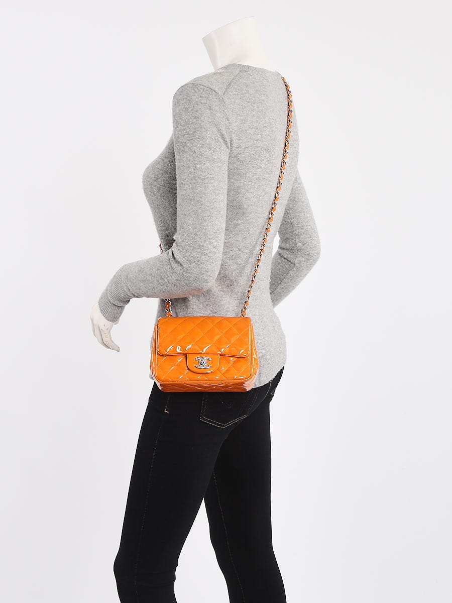 Chanel Orange Quilted Patent Leather Classic Square Mini Flap Bag