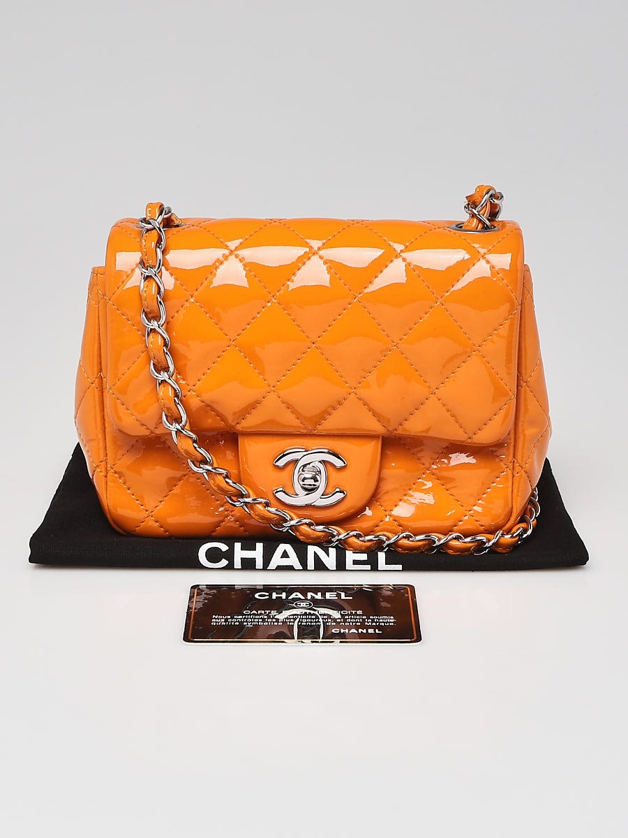 Chanel Orange Quilted Patent Leather Classic Square Mini Flap Bag