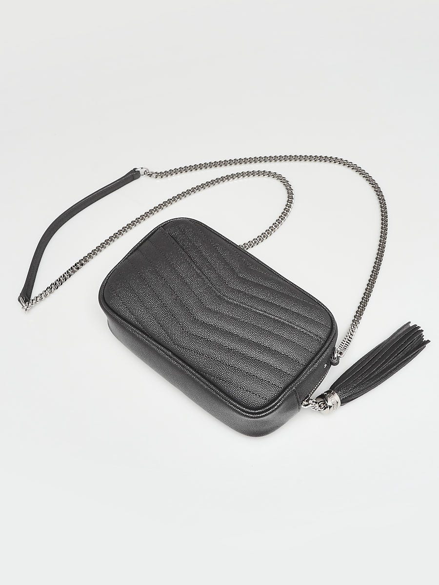 Yves Saint Laurent Black Chevron Quilted Grained Leather Mini Lou Camera  Bag - Yoogi's Closet
