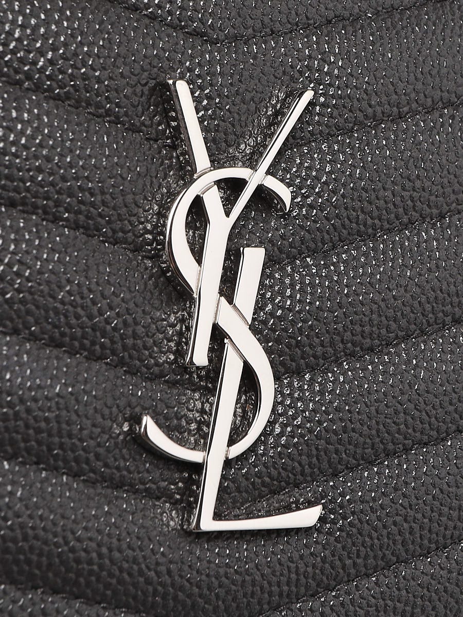 Yves Saint Laurent Grey Chevron Quilted Grained Leather Mini Lou