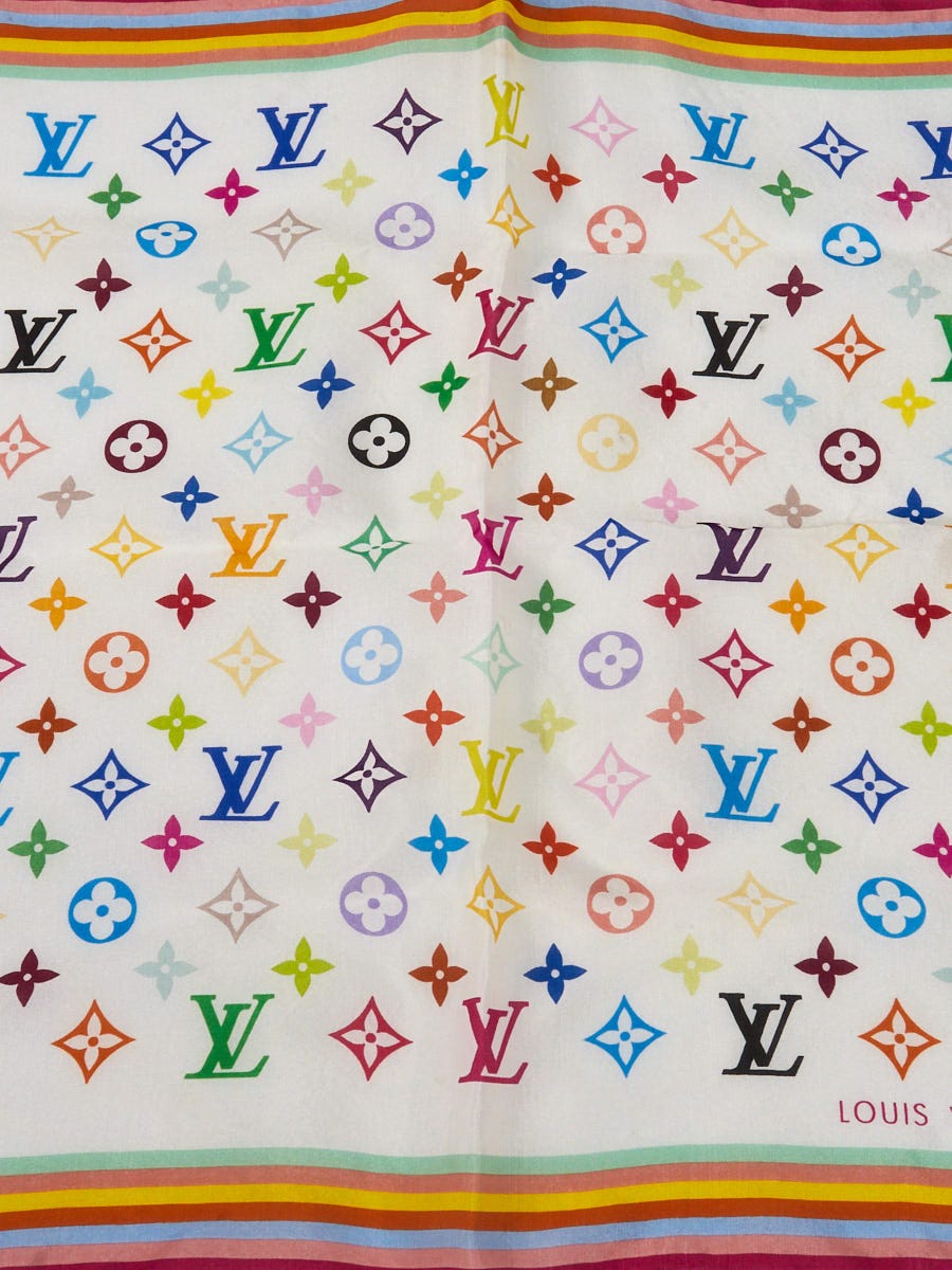 Louis Vuitton White/Blue Silk Monogram Essential Scarf - Yoogi's Closet