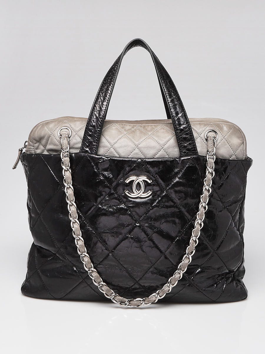 Chanel Black Quilted Glazed and Grey Iridescent Leather Portobello Bag -  Yoogi's Closet