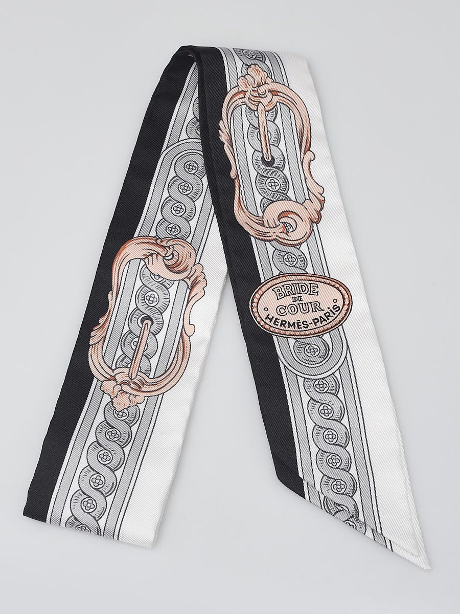 Hermes Noir/Blanc/Rose Silk Bride De Cour Twilly | Yoogi's Closet