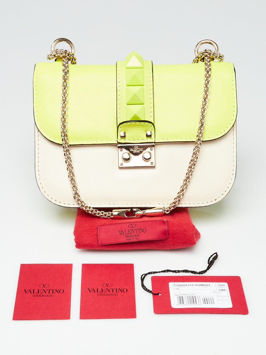 Valentino Pink/Yellow/Green Leather Glam Rock Small Flap Bag