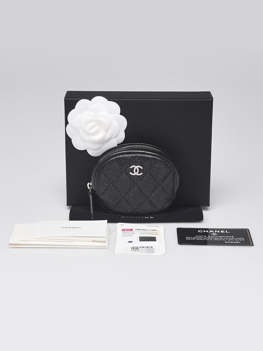 Chanel Black Quilted Caviar Leather Round Coin Purse - Yoogi's Closet