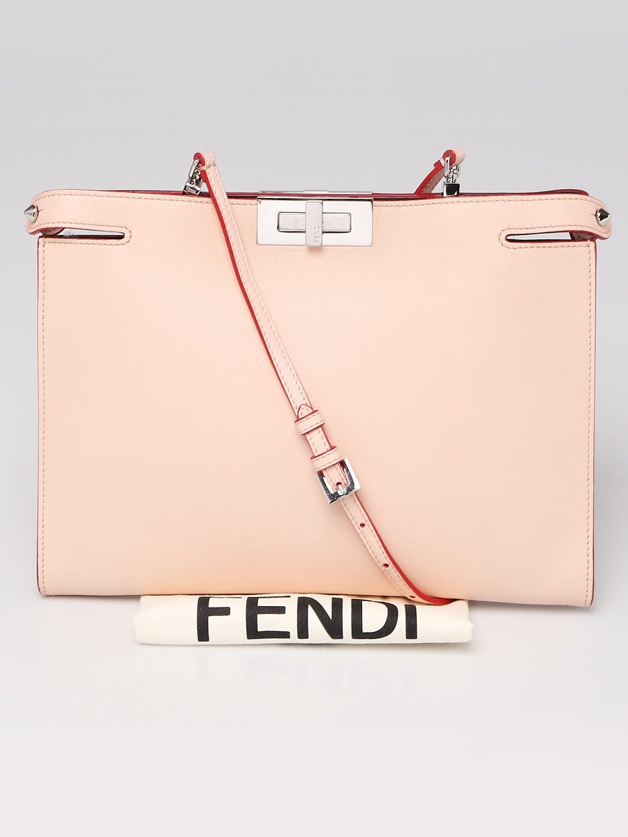 Fendi Light Pink/Brown Pebbled Leather Peekaboo Pochette Crossbody Bag