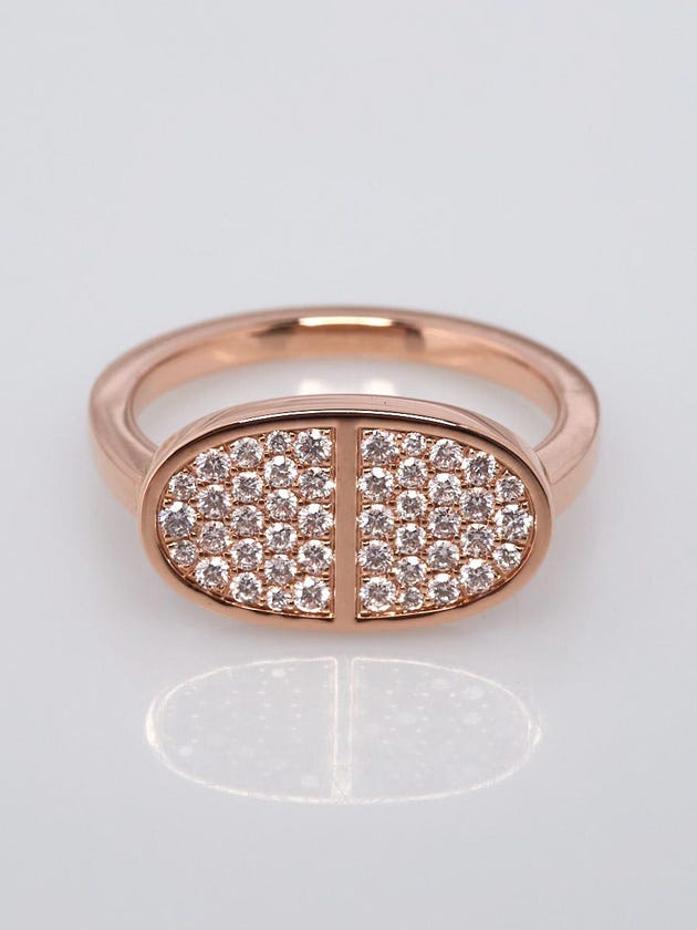 Hermes 18k Pink Gold Diamond Chaine d'Ancre Verso Ring Size 6.5