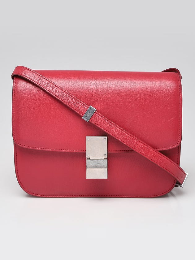 Celine Red Pebbled Calfskin Leather Medium Classic Box Flap Bag