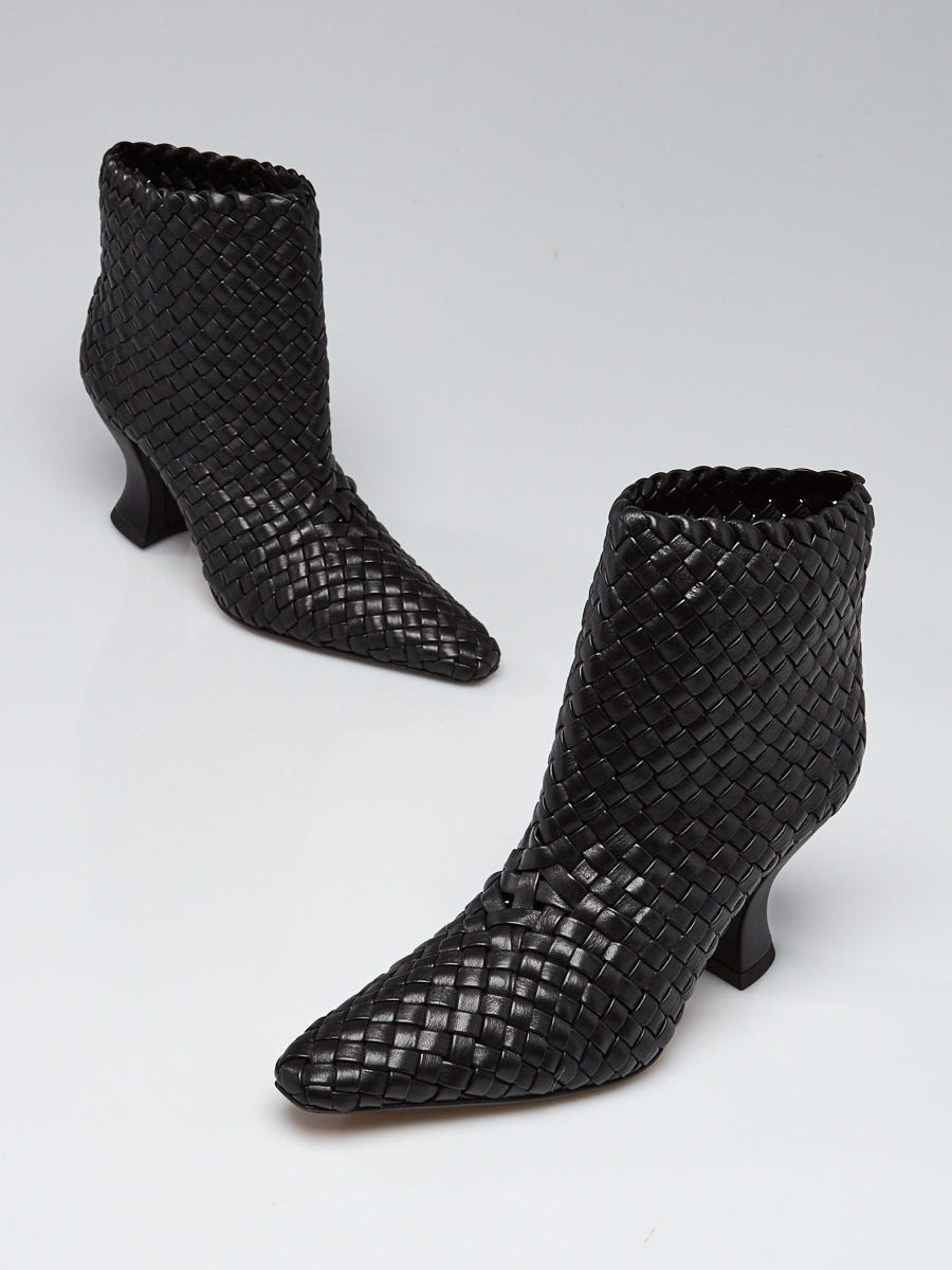 Bottega Veneta Black Intrecciato Woven Nappa Leather Ankle Booties