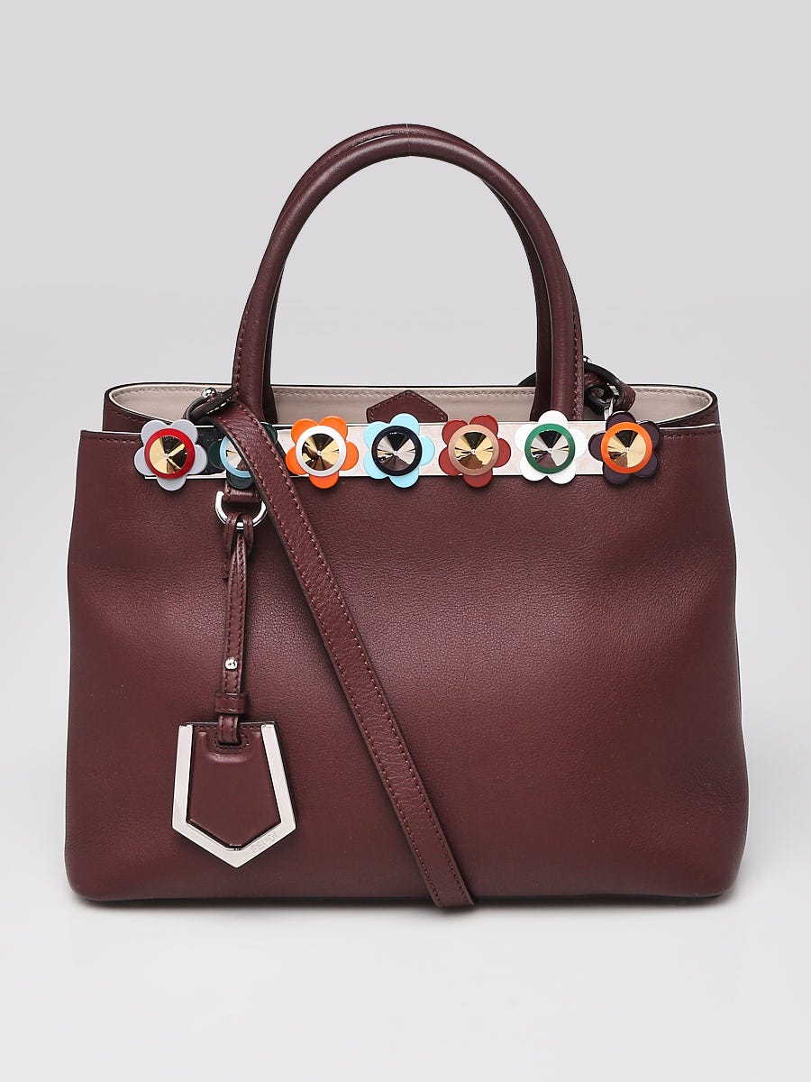 Fendi Burgundy Leather Flower Stud Petite Sac 2jours Elite Tote Bag 8BH253