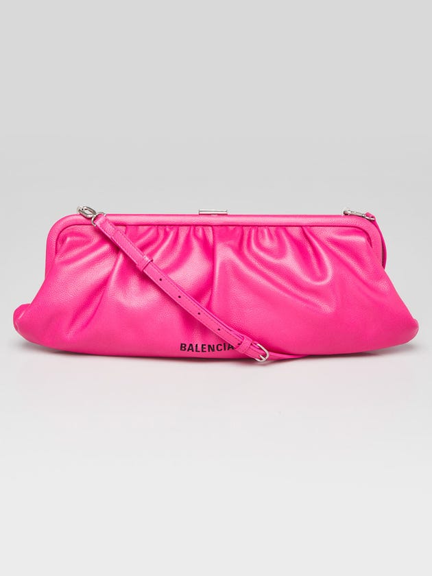Balenciaga Fuchsia Grained Leather XL Cloud Clutch Bag