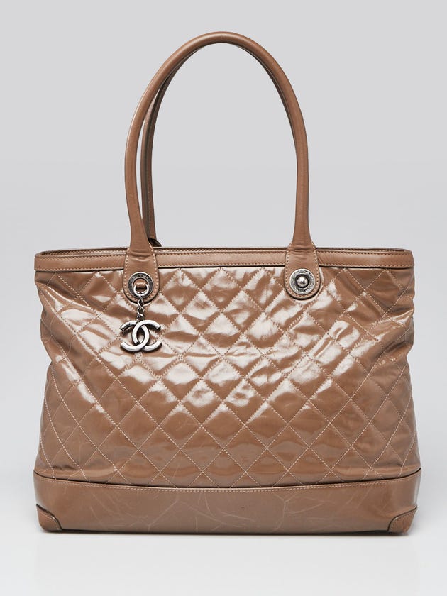 Chanel Brown Striated Quilted Coated Canvas Rue Cambon Tote Bag