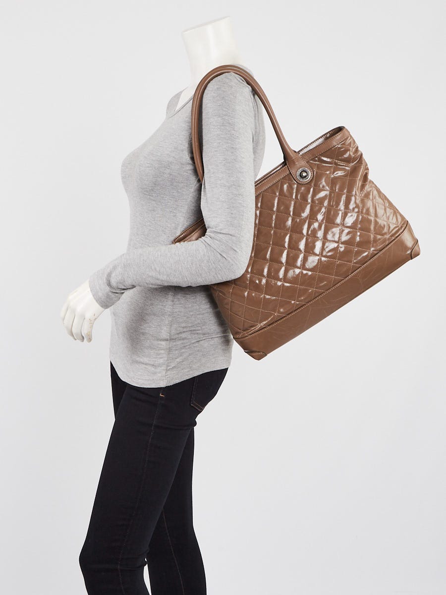 Chanel Brown Striated Quilted Coated Canvas Rue Cambon Tote Bag