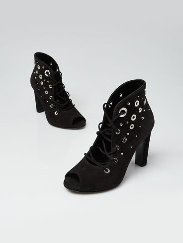 Hermes Black Suede Goatskin Parade Lace Up Ankle Boots Size 6/36.5