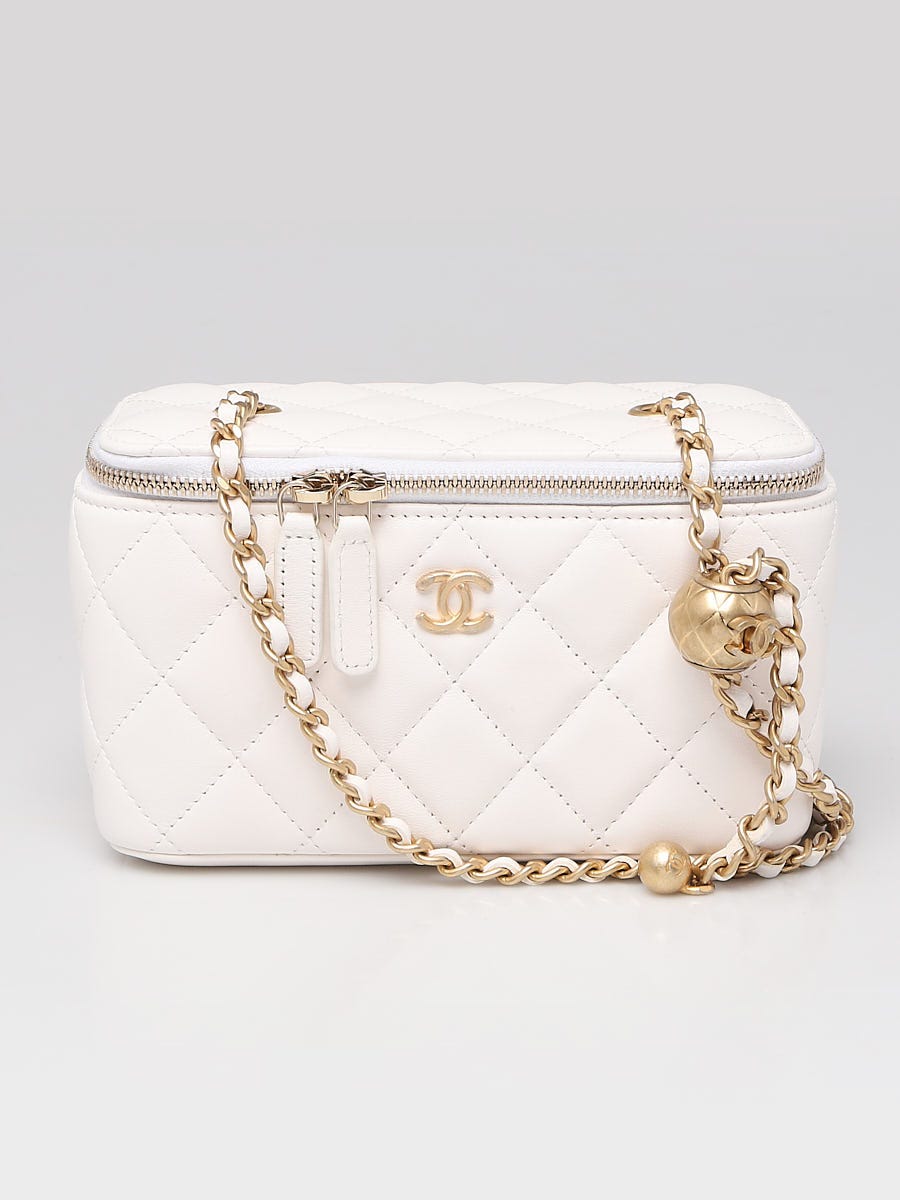 Chanel White Quilted Lambskin Leather Pearl Crush Small Vanity Case Bag - Yoogi's  Closet