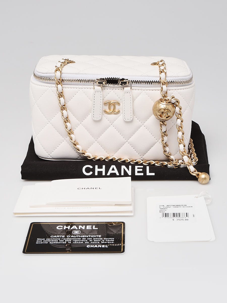 Chanel White Quilted Lambskin Leather Pearl Crush Small Vanity Case Bag -  Yoogi's Closet