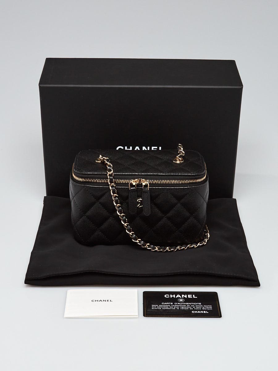 Chanel Black Quilted Caviar Leather Small Vanity Case with Chain