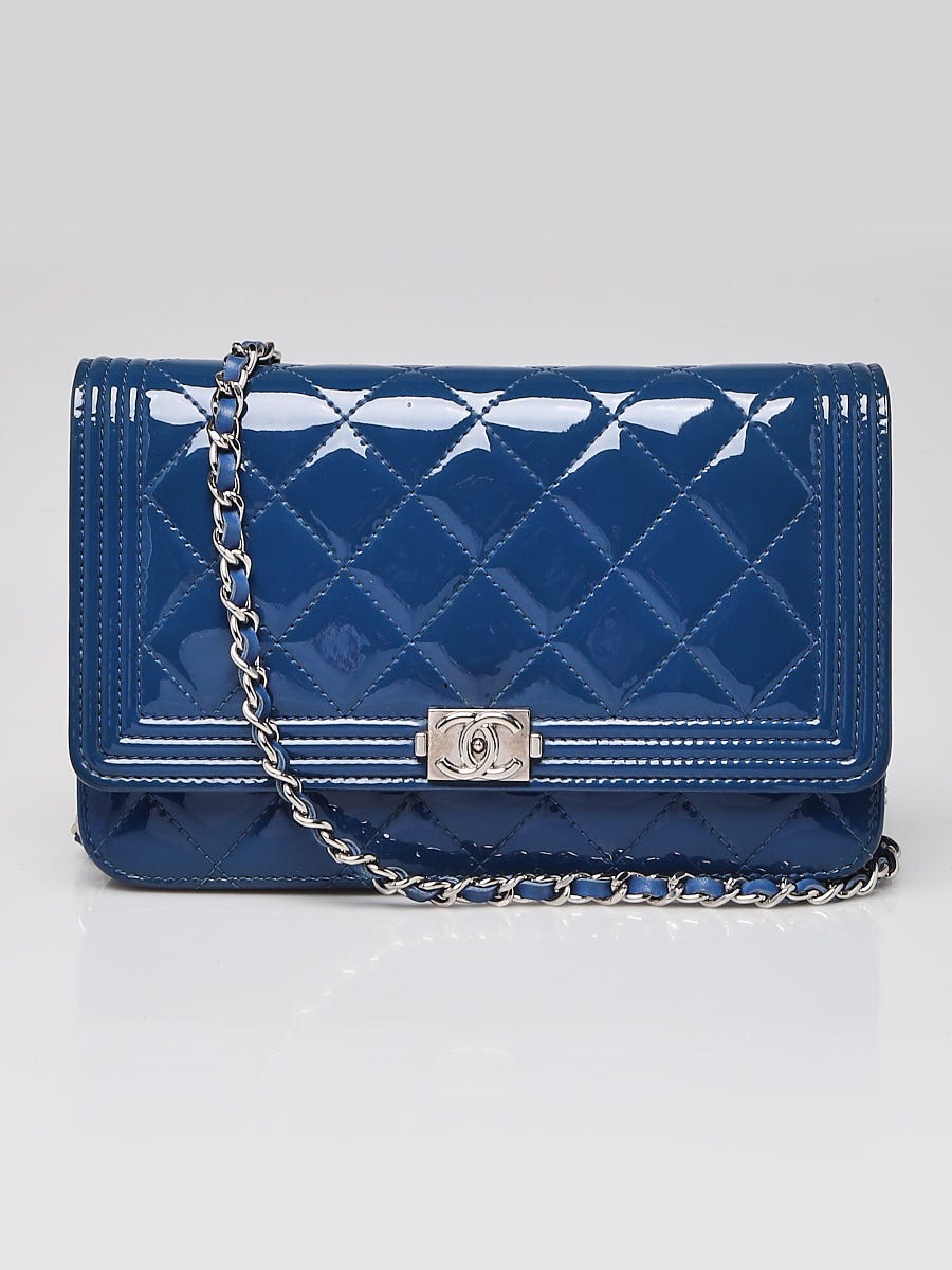 Chanel Blue Quilted Patent Leather Small Boy Bag - Yoogi's Closet