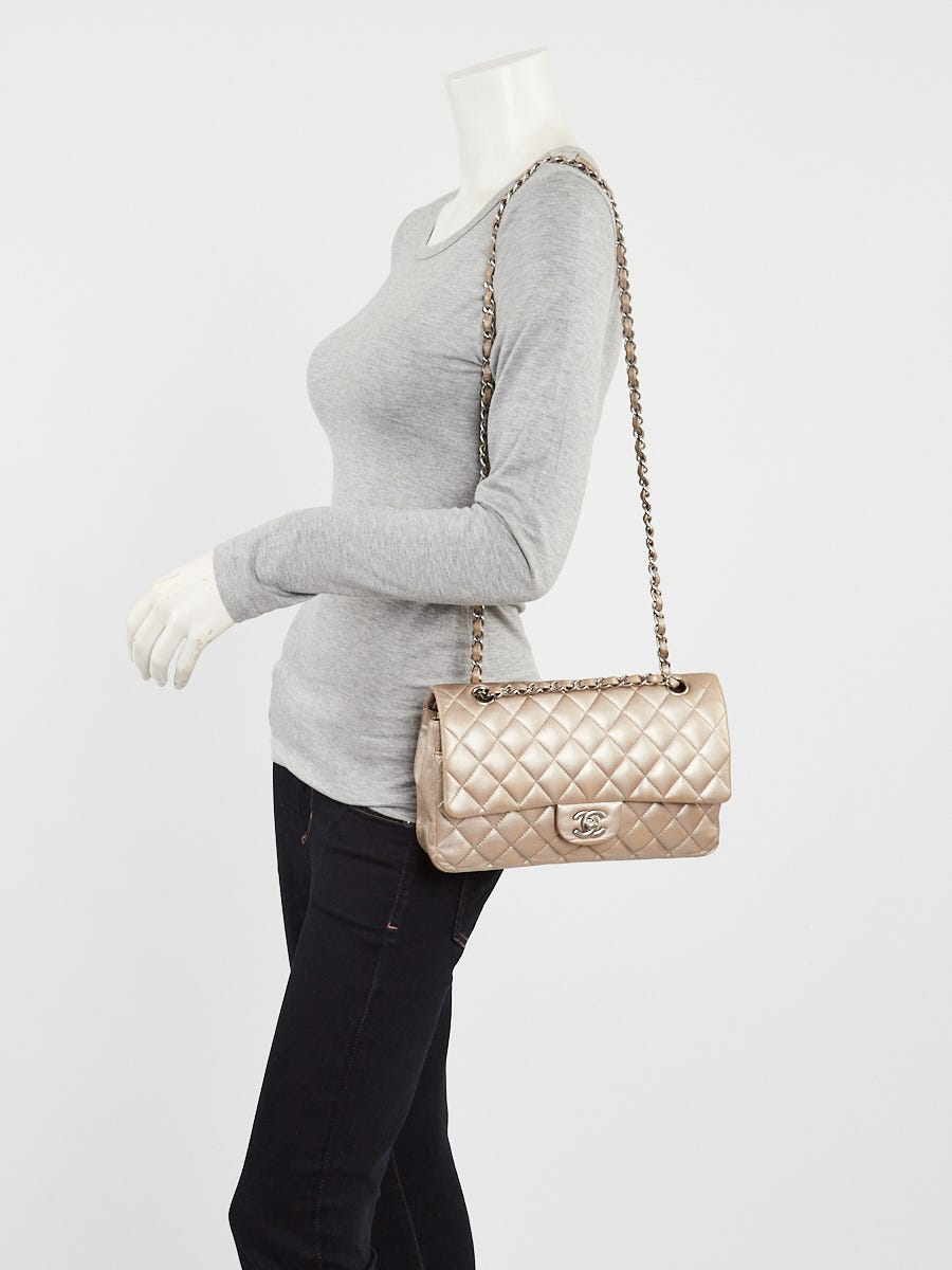 Chanel Metallic Khaki Quilted Lambskin Leather Classic Medium Double Flap  Bag - Yoogi's Closet