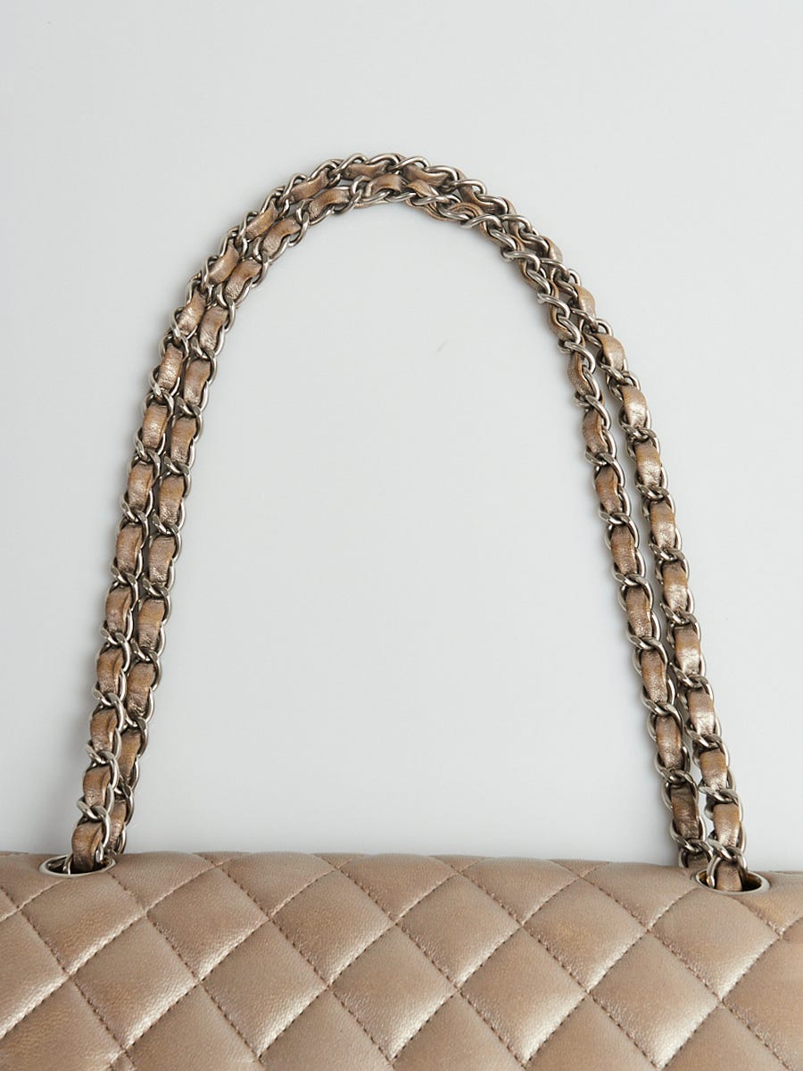 Chanel Metallic Khaki Quilted Lambskin Leather Classic Medium Double Flap  Bag - Yoogi's Closet