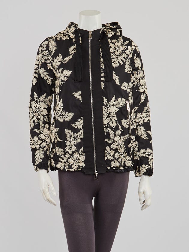 Moncler White/Black Floral Printed Nylon Zip Up Morion Jacket Size 00/XXS