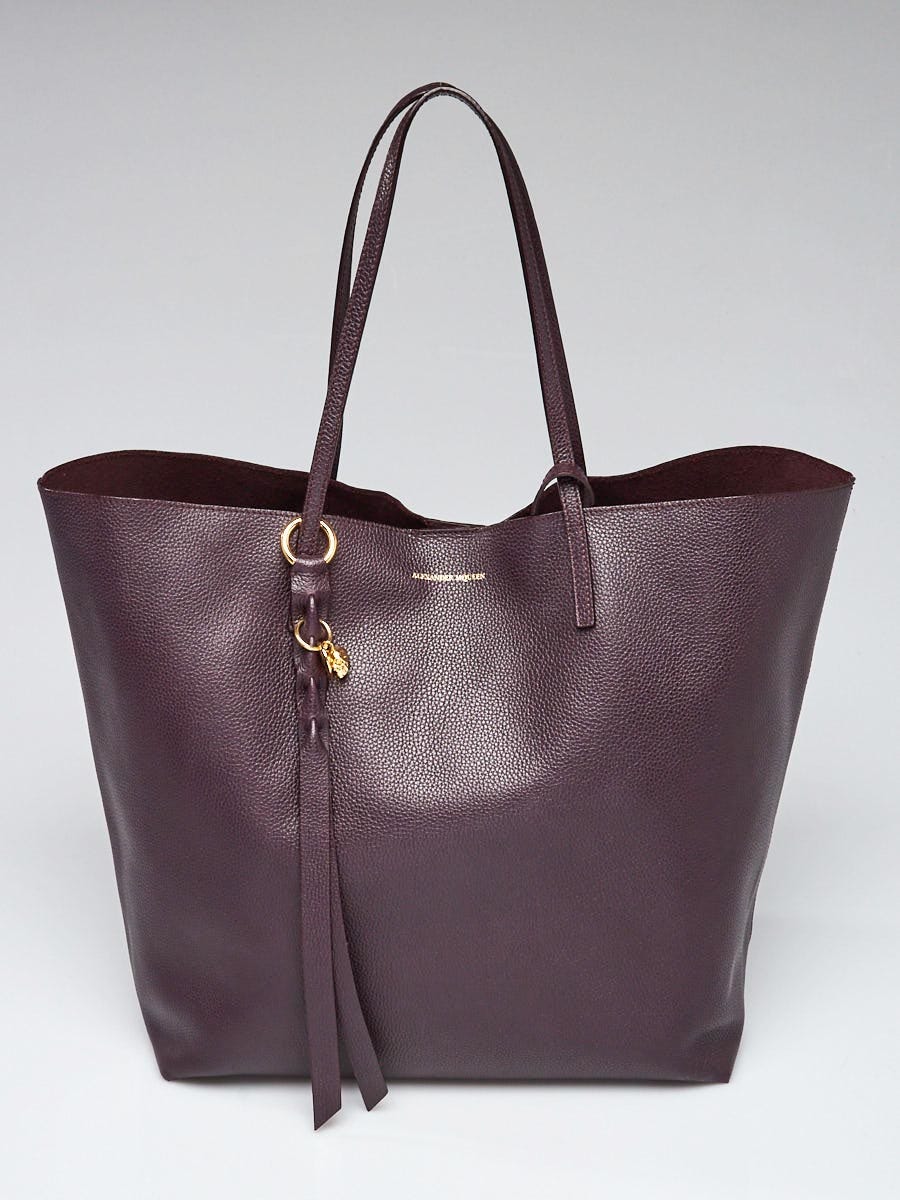 Alexander McQueen Purple Grain Leather Skull Large Shopper Tote 