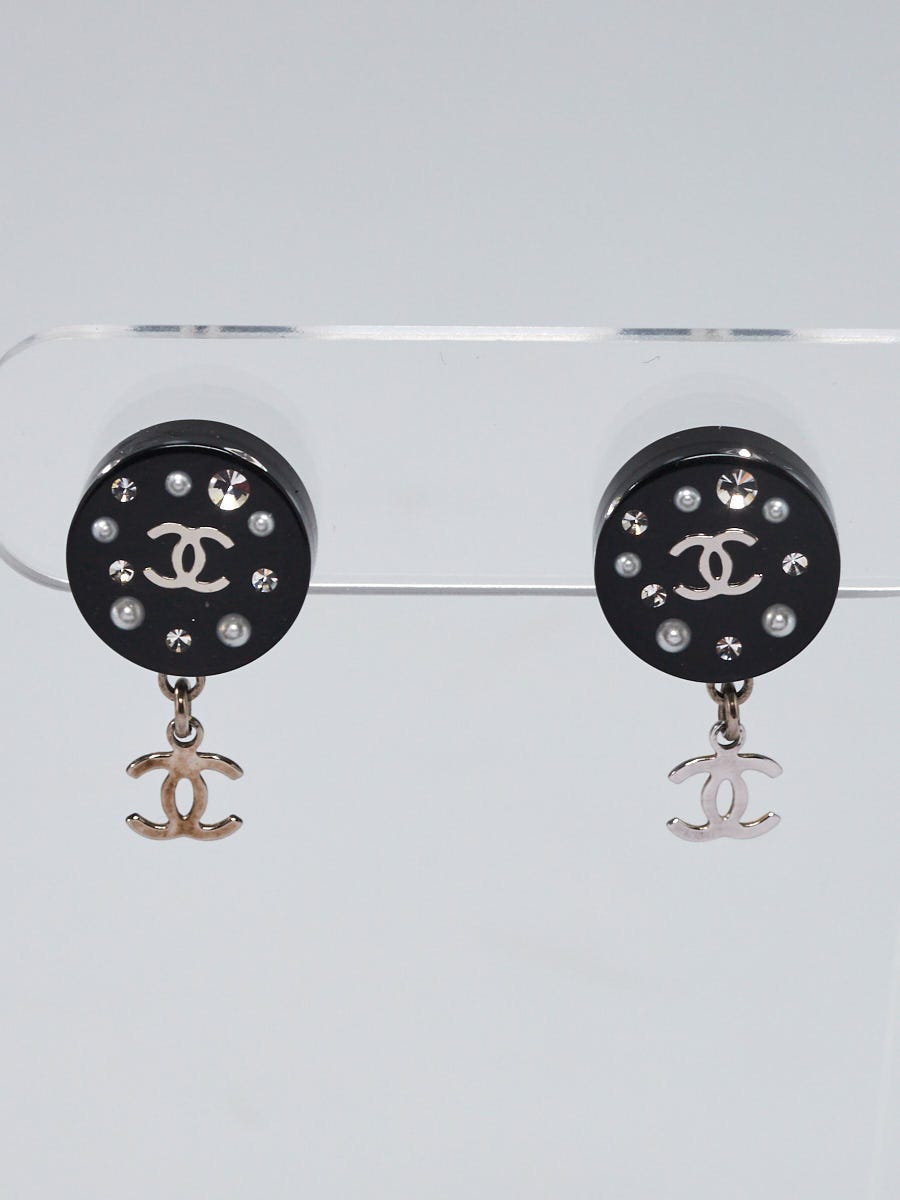 Chanel Black Resin CC Logo Round Drop Earrings - Yoogi's Closet