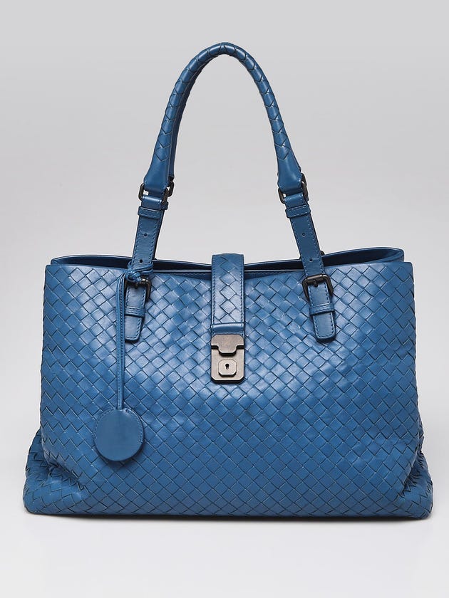 Bottega Veneta Blue Intrecciato Woven Nappa Leather Roma Tote Bag