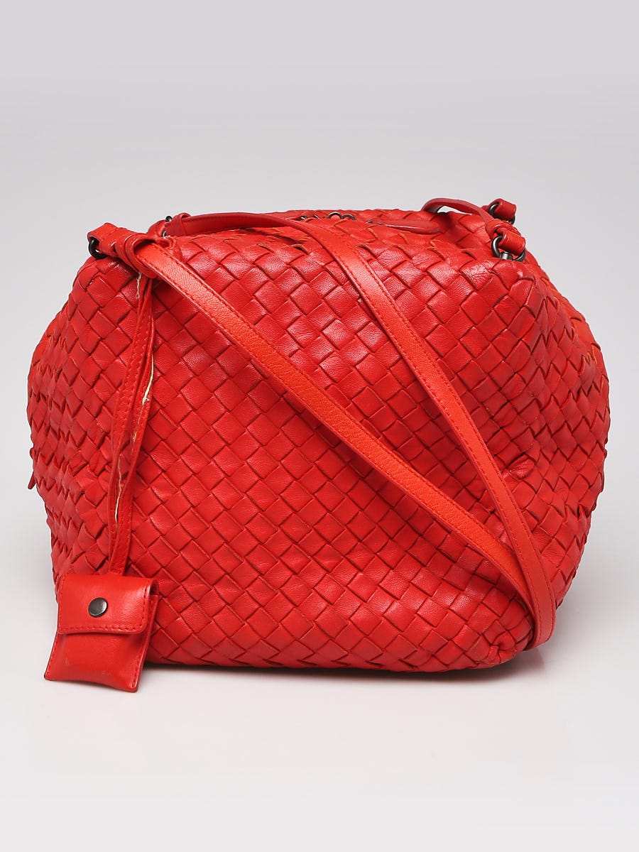 Bottega Veneta Red Increcciato Fabric The Point Triangle Crossbody Bag  Bottega Veneta