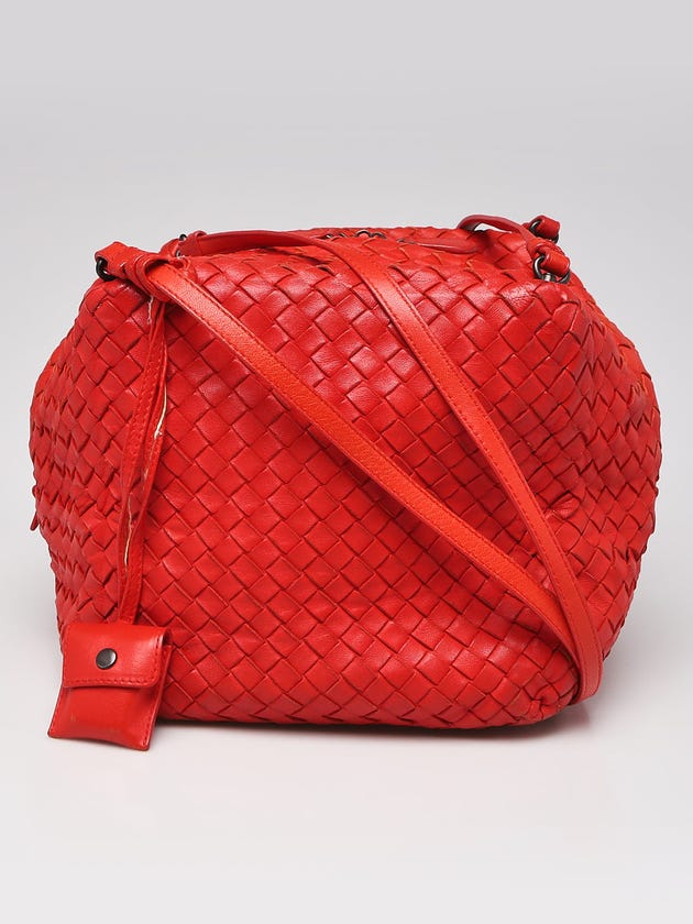 Bottega Veneta Red Intrecciato Woven Nappa Leather Cube Crossbody Bag