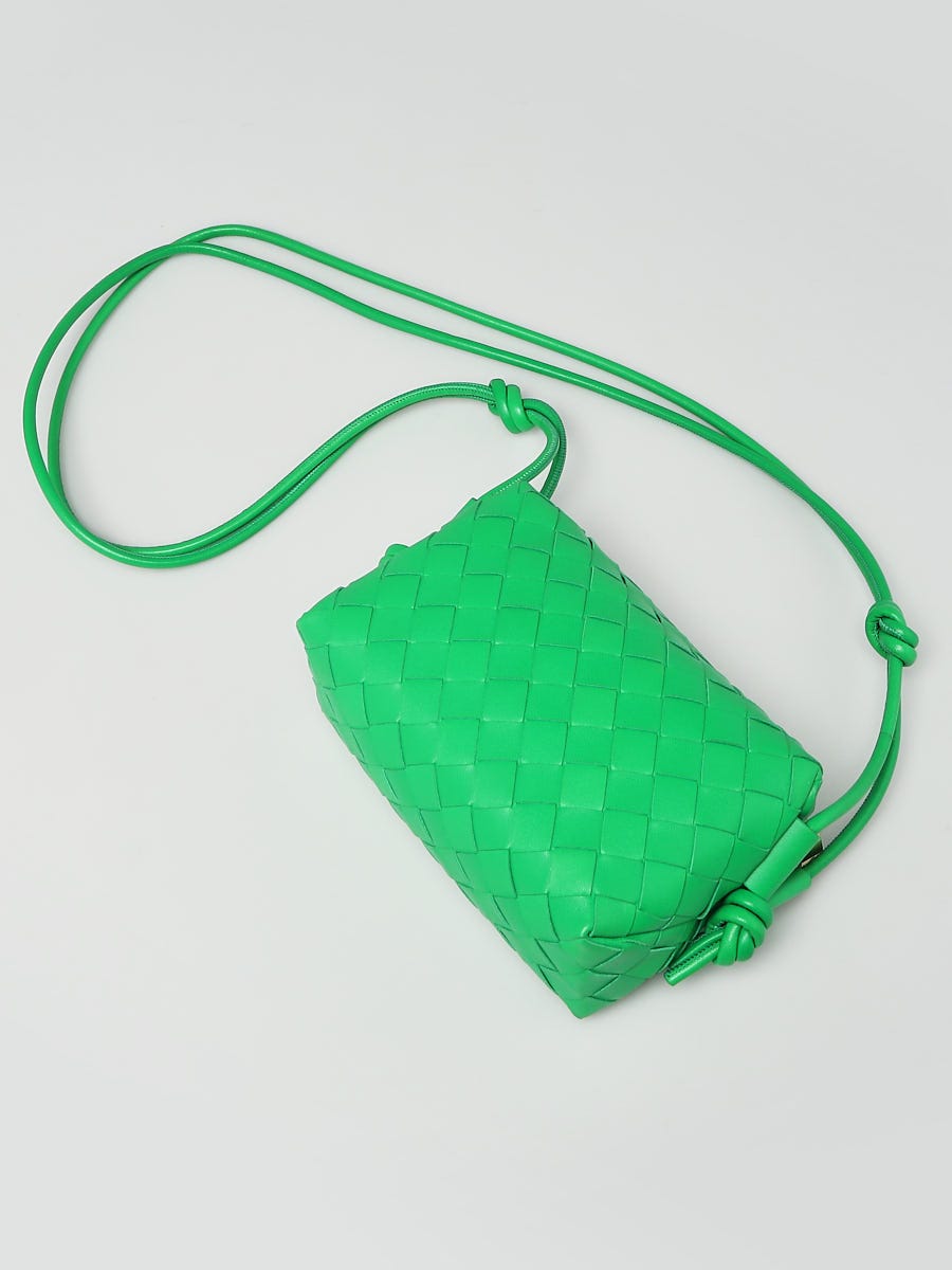 Bottega Veneta Parakeet Green Intrecciato Woven Leather Mini Loop