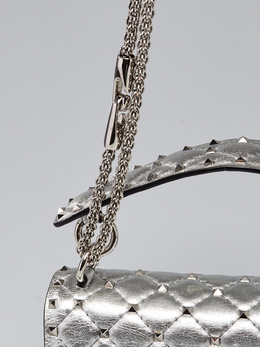 Valentino Silver Quilted Leather Rockstud Spike Medium