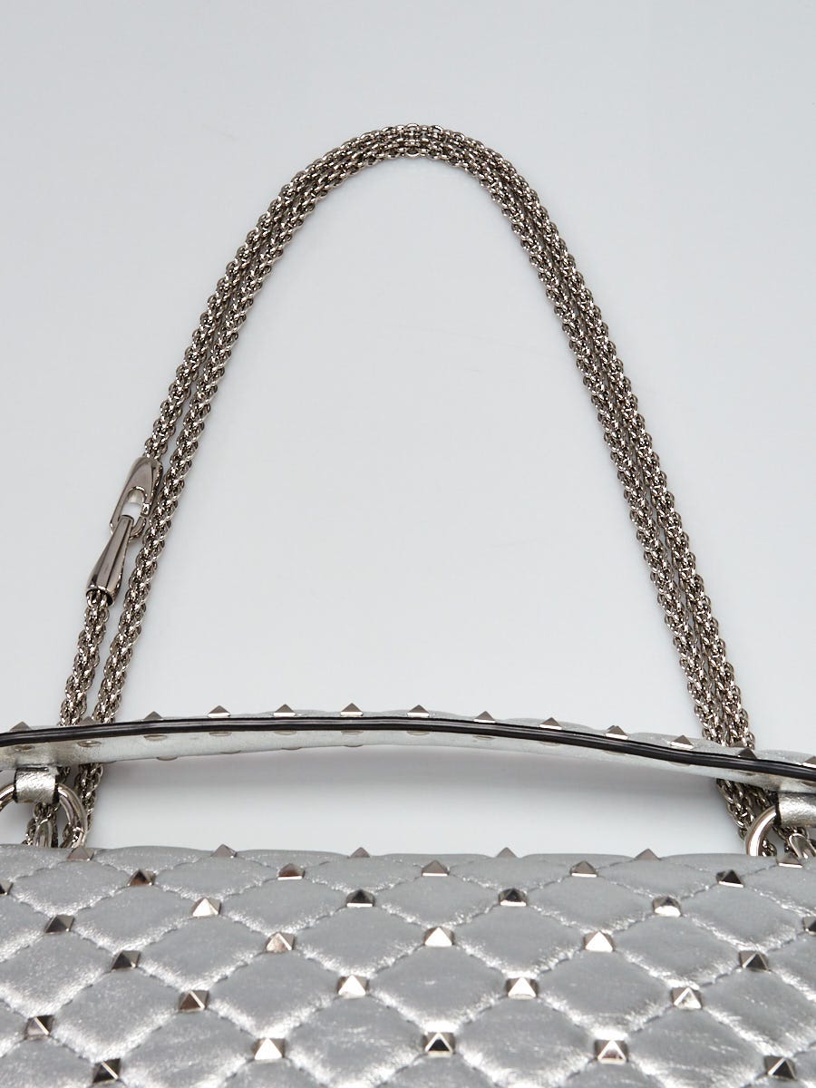 Valentino Silver Quilted Leather Rockstud Spike Medium