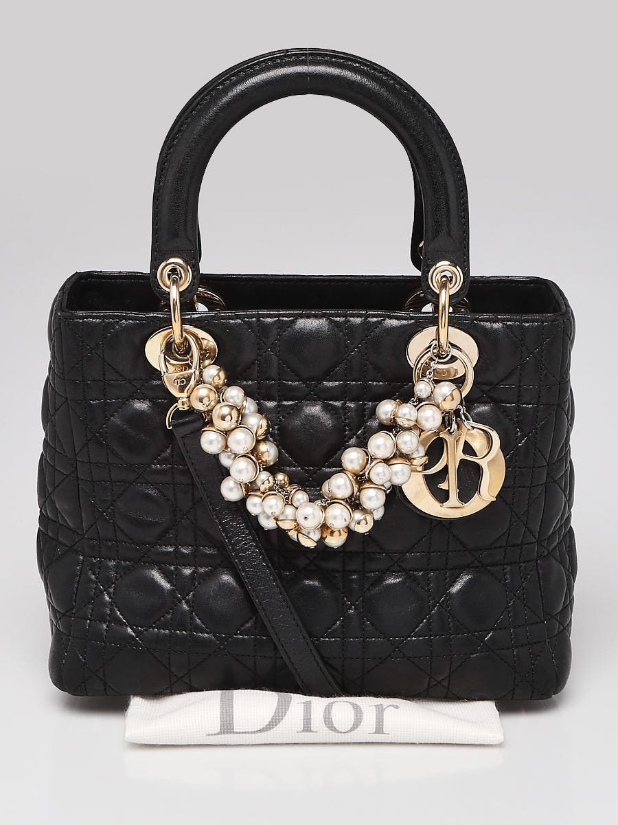 Christian Dior ブラックパーティーバッグ Christian Dior Black Quilted Lambskin Leather Medium Pearl Lady