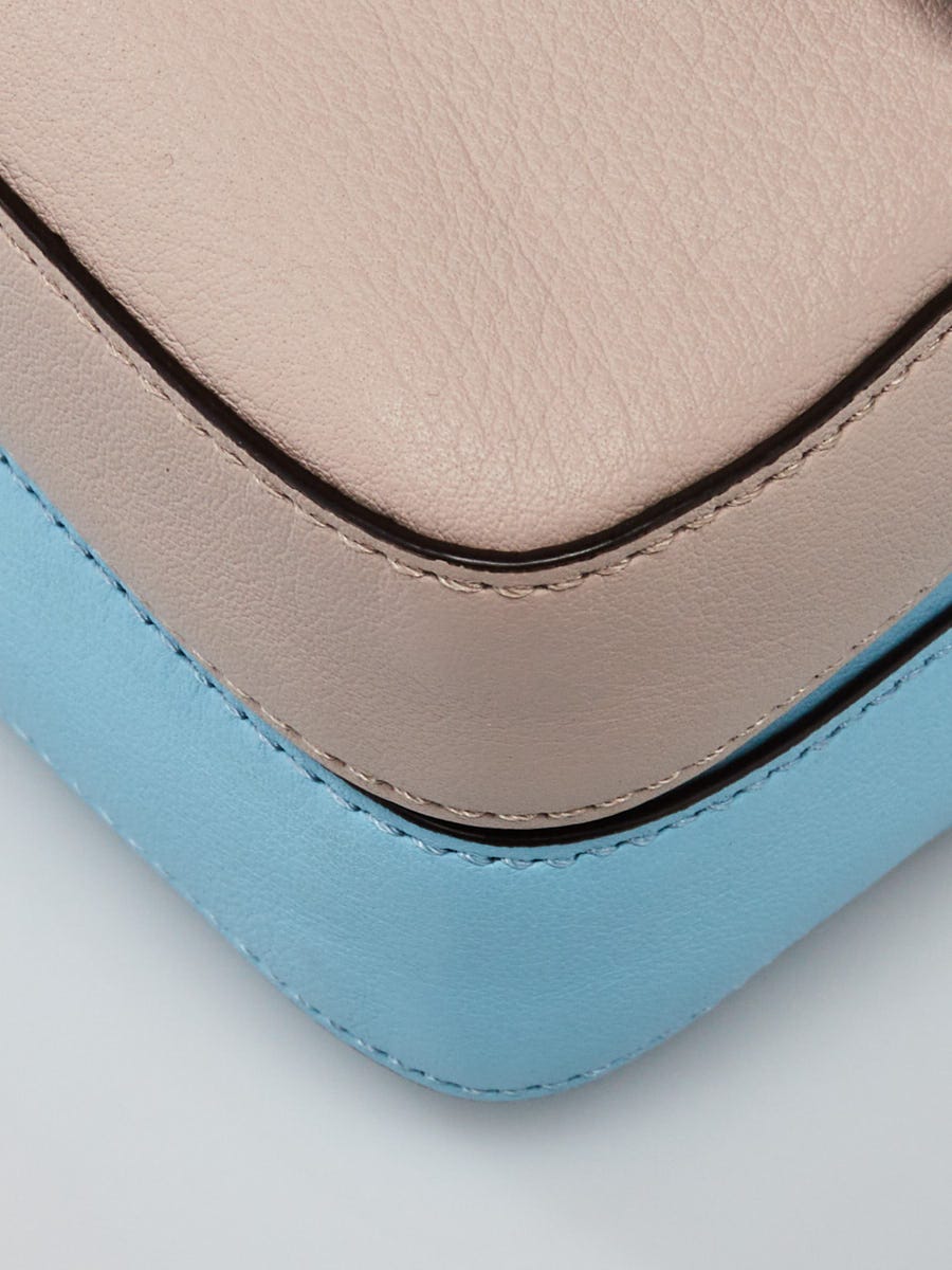 Fendi Blue and Grey Leather Flower Studded Micro Double Baguette
