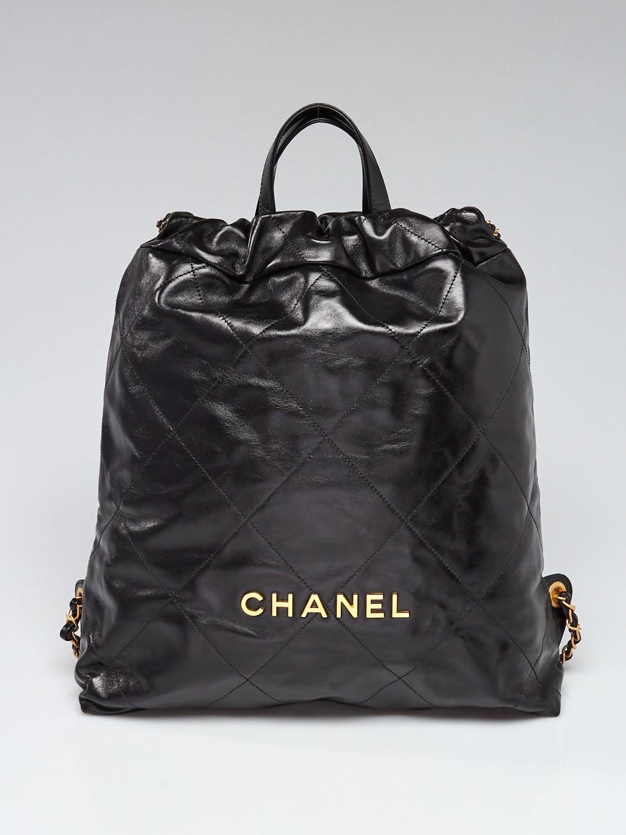 Chanel Black Calfskin Leather 22 Drawstring Backpack Bag - Yoogi's