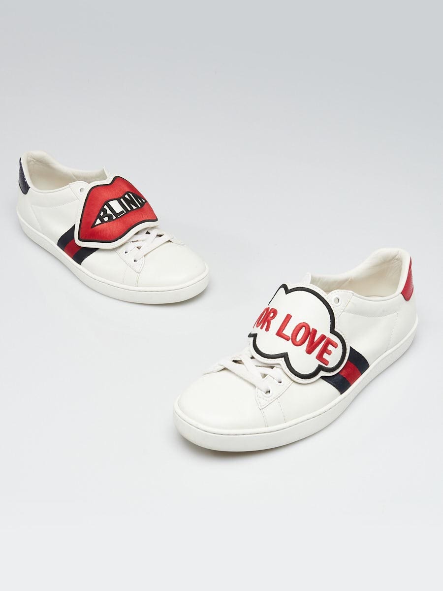 Gucci White Leather Blind For Love Ace Sneakers Size /39 - Yoogi's Closet