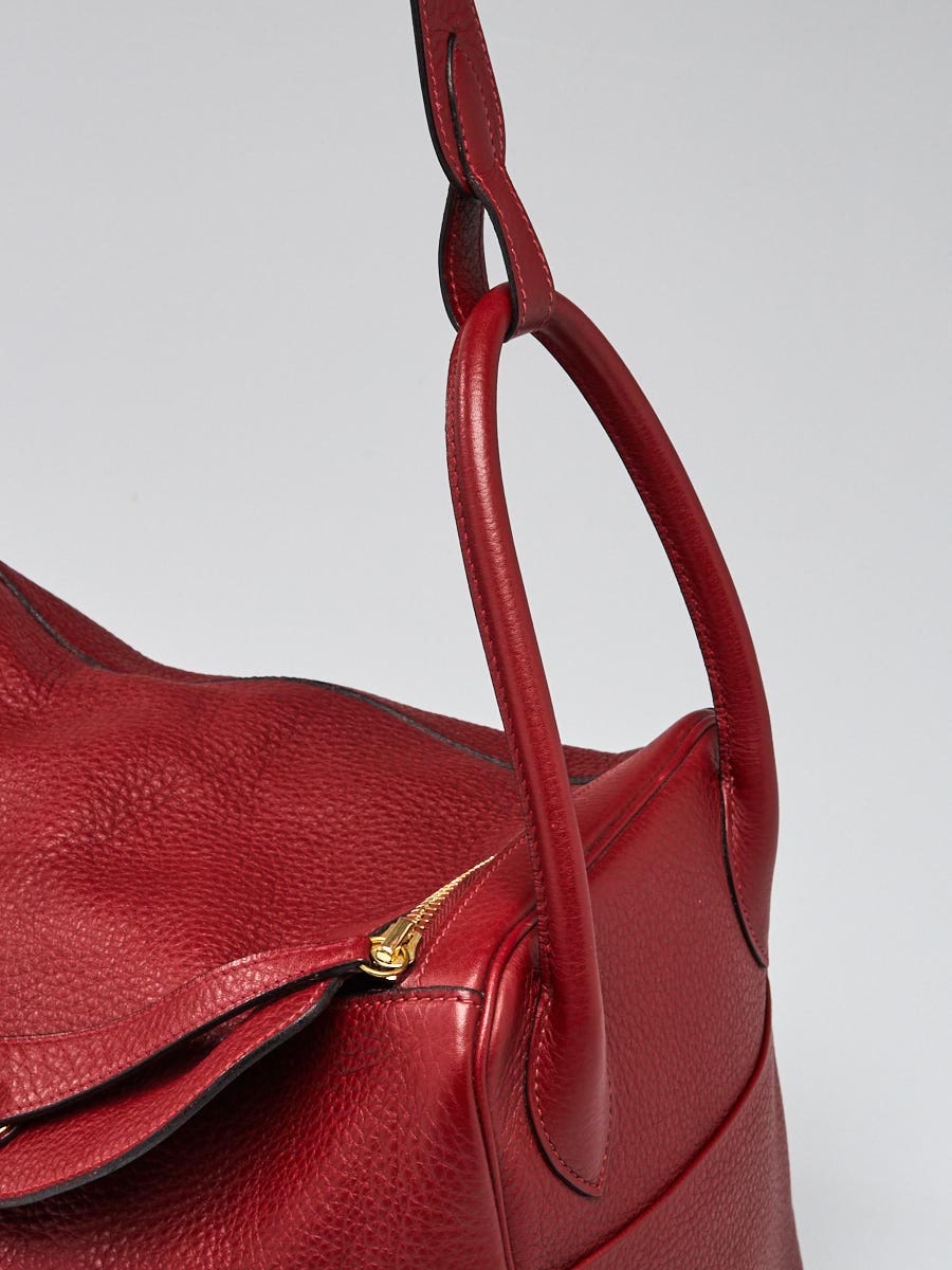 Hermes 34cm Rouge H Clemence Leather Gold Plated Lindy Bag