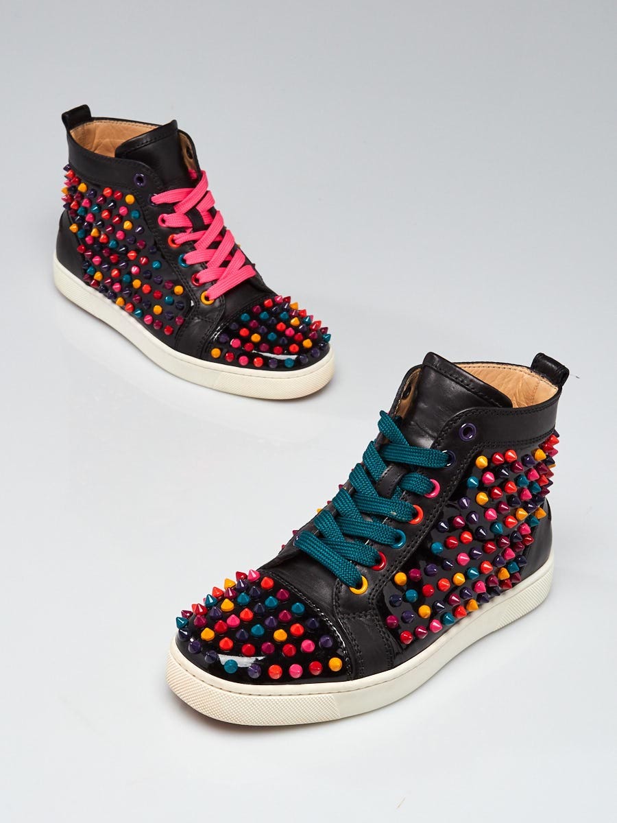 Black Leather Multicolor Louis High-Top Sneakers Size 7/37.5 - Yoogi's Closet