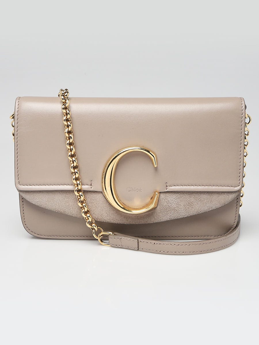 Chloe Motty Grey Calfskin Leather and Suede C Chain Clutch Bag