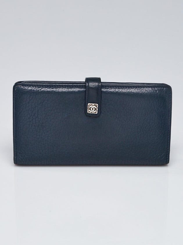 Chanel Dark Blue Goatskin Leather CC L-Double Wallet