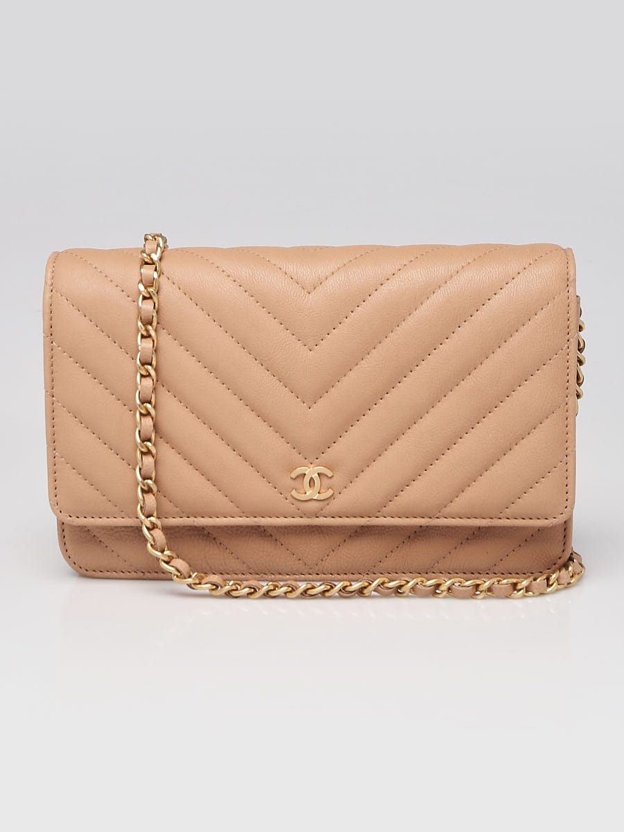 Chanel Dark Beige Chevron Quilted Caviar Leather Classic WOC