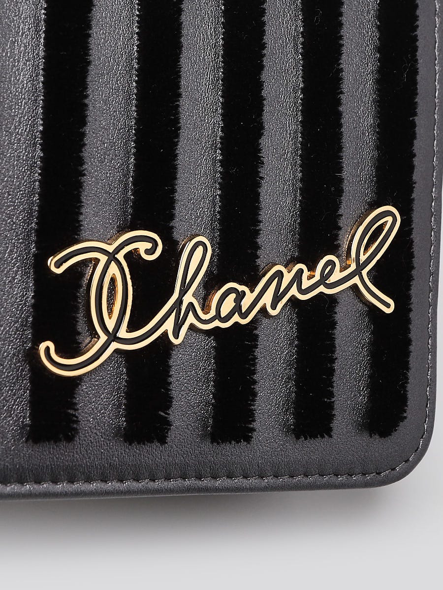 Chanel Dark Silver Calfskin Leather Velvet Paris-Hamburg WOC