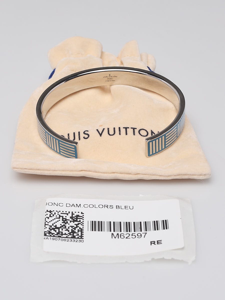 Louis Vuitton Silvertone Bleu Damier Colors Cuff Bracelet