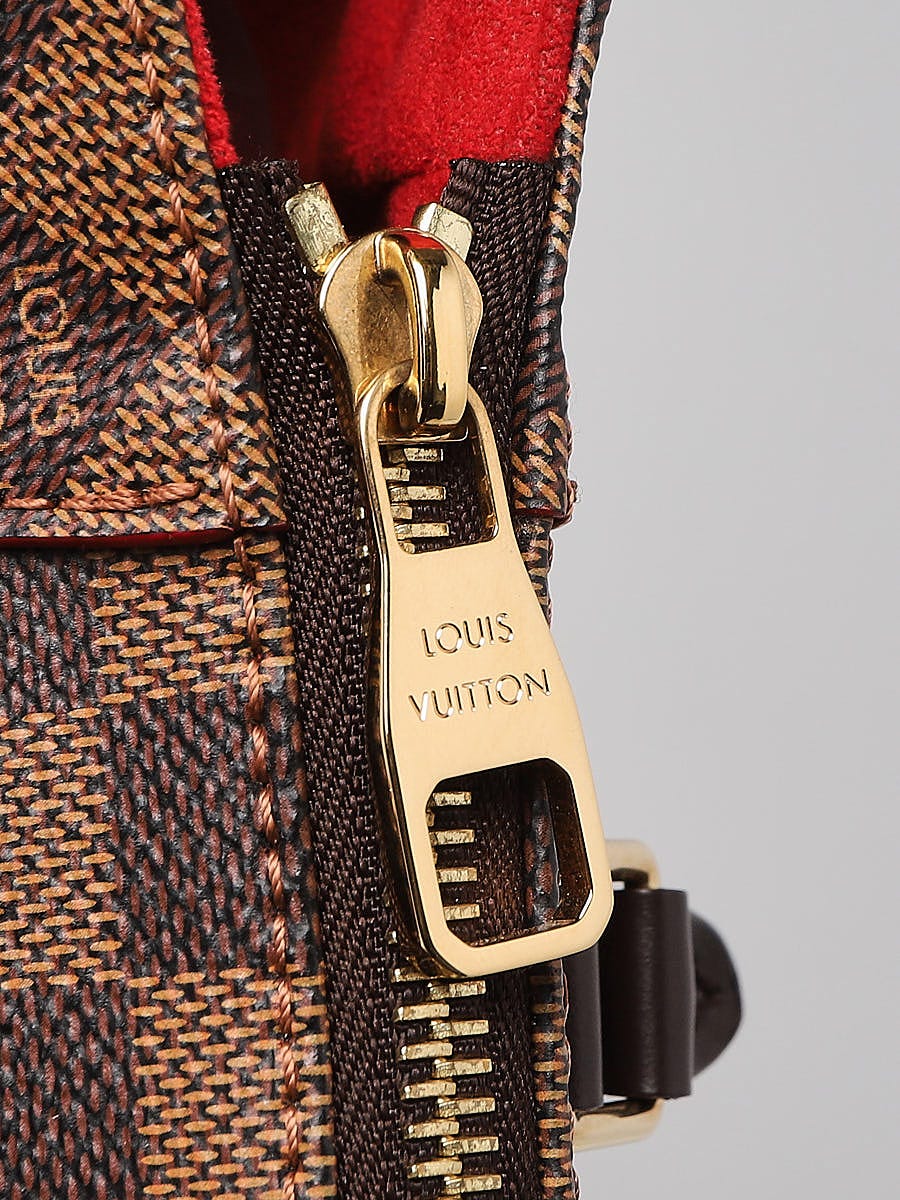 LOUIS VUITTON Damier Caissa MM gold buckle handle bag brown/red