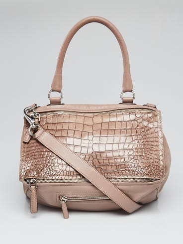 Givenchy Taupe Crocodile Stamped and Suede Leather Medium Pandora Bag