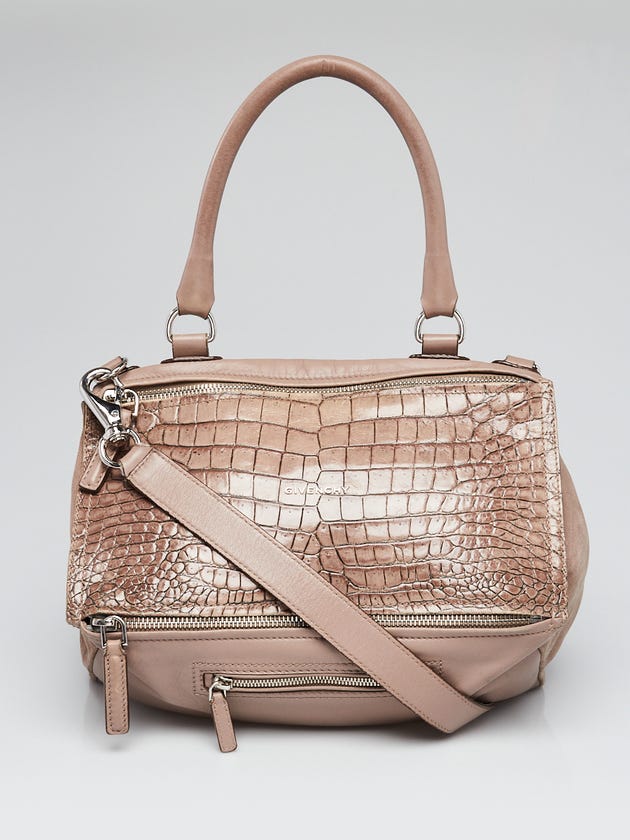 Givenchy Taupe Crocodile Stamped and Suede Leather Medium Pandora Bag