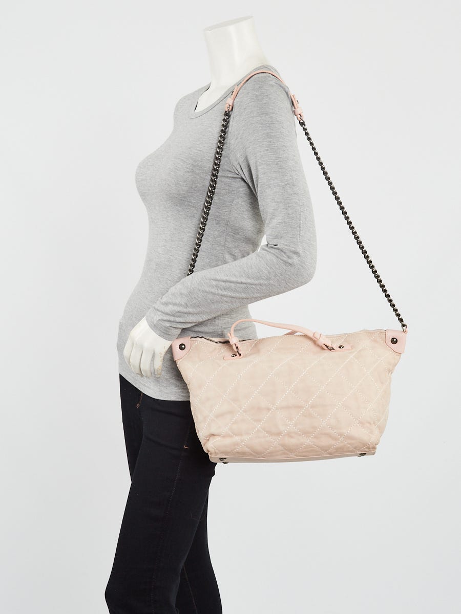 Chanel Pink Quilted Iridescent Calfskin Leather Chain and Top Handle Bag